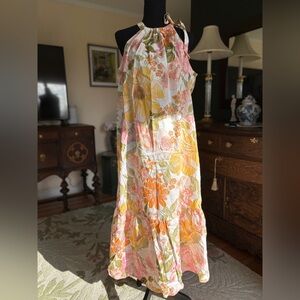 Chloe + Rene Floral Halter Maxi Dress 2X Boho Cotton Summer Dress